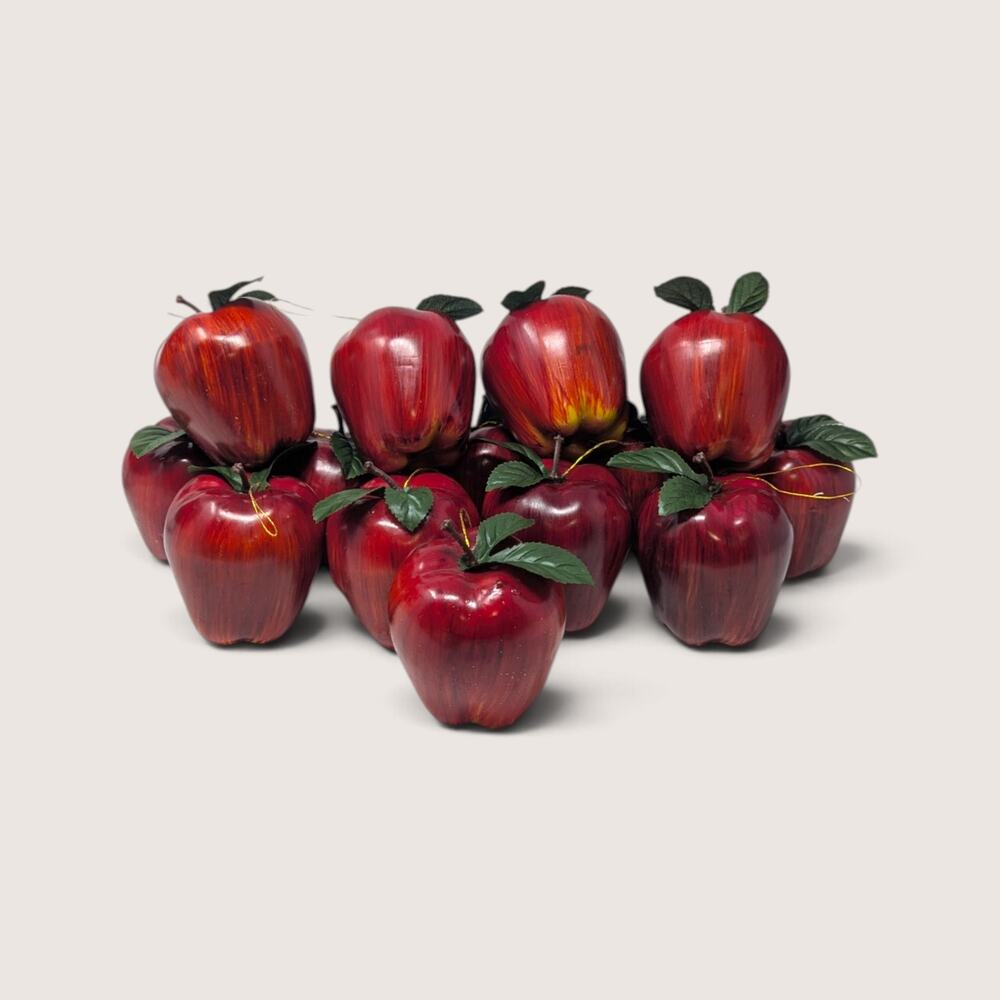 Vintage Set Of 14 Plastic Red Apple Ornaments